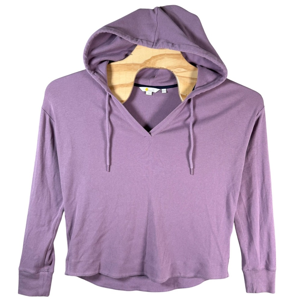Boden Ribbed Knit Hoodie Women Size 8 Purple V-Neck Long Sleeve Pullover EUC